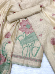 Bohemian Bliss Beige Muga Cotton Unstitched Suit Set